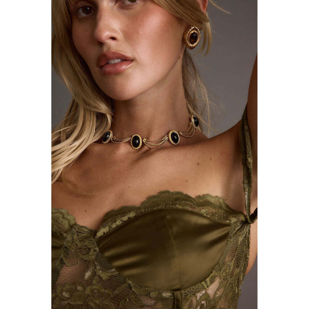 12th Tribe Arabella Gold and Black Stone Choker Necklace Size O/SO/S